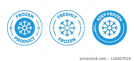 Frozen product Badge label with ice symbol for freezing goods package, Vector Icon Illustration 126807628