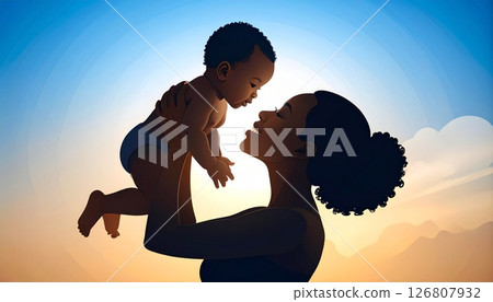 Silhouette of a baby being held by mother 126807932