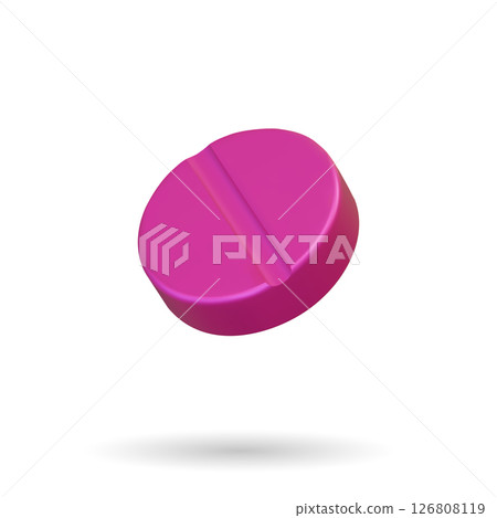 3d Realistic red round medicine pill tablet on a white background. Vector Illustration. Advertising for hospital or pharmaceutical company. Sign for pharmacy. 126808119