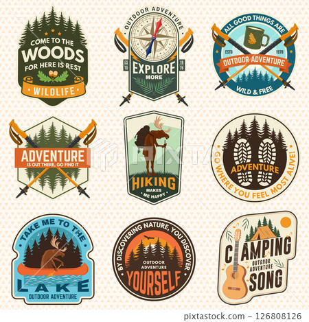 Extreme adventure artwork for poster, patch, sticker with camping quote. Vector. Concept for shirt or logo, print, stamp or tee. Summer camp 126808126