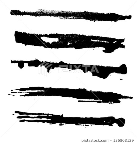 Set of black ink brush strokes. Vector illustration. Dirty watercolor texture, box, frame, grunge background, splash or creative shape for social media 126808129