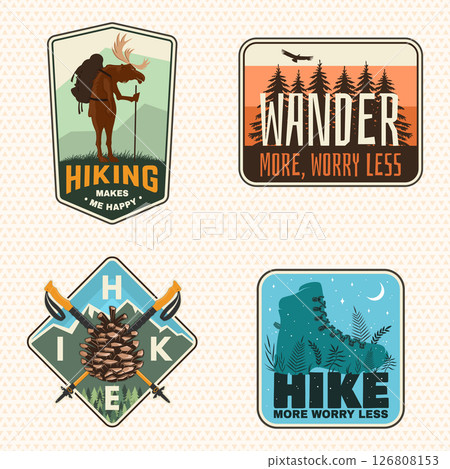 Extreme adventure artwork for poster, sticker with camping quote. Vector. Concept for shirt or logo, print, stamp or tee. Summer camp 126808153