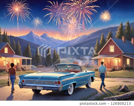 一個有美國汽車的小鎮，燃放煙火 - 4 126808213