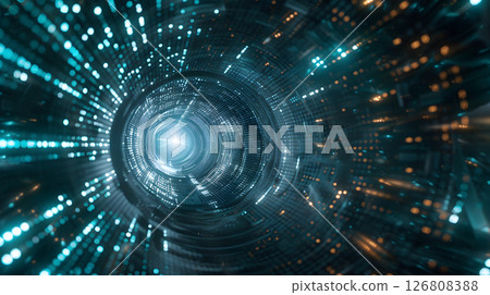 Swirling vortex of binary code in a dark futuristic 126808388