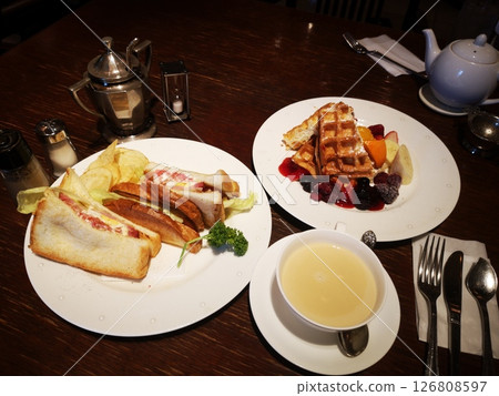 Coffee shop sandwiches and waffles Coffee shop sandwiches and waffles 126808597
