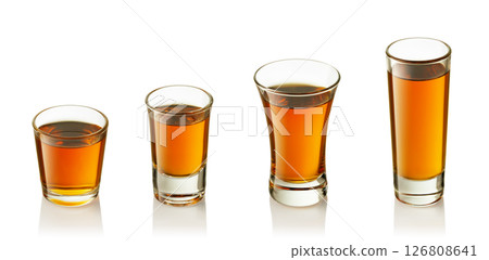 set of shot glasses with tequila or liqueur isolated on white background set of shot glasses with tequila or liqueur isolated on white background 126808641