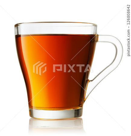 transparent glass cup with black tea isolated on white background transparent glass cup with black tea isolated on white background 126808642