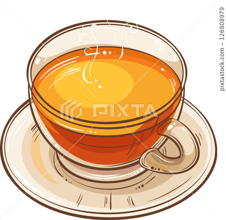 Cup of Tea isolated for Design and Decoration for Cafeteria, Posters, Banners, Cards. Mug of winter warming hot drink. Aroma beverage Colored Detailed Illustration. 126808979