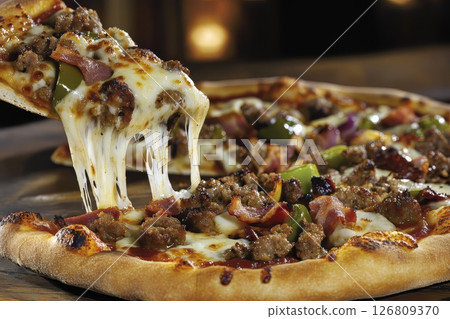 Oven-baked Bolognese pizza Oven-baked Bolognese pizza 126809370