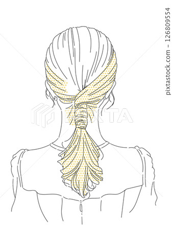 Korean style line drawing illustration of a stylish girl with simple hair Korean style line drawing illustration of a stylish girl with simple hair 126809554