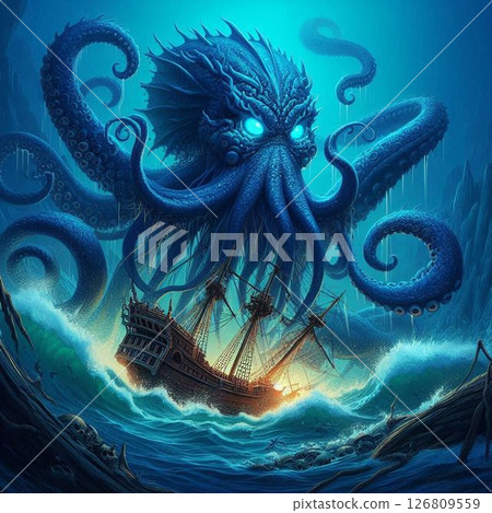 Illustration of a terrifying kraken 126809559