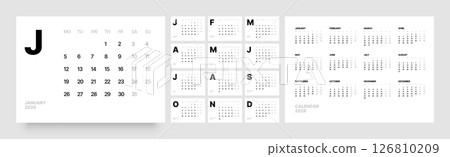 Monthly calendar layout for 2026. Planner diary. 126810209