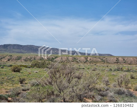 Beautiful Landscape With Mountains And Desert In The Background Beautiful Landscape With Mountains And Desert In The Background 126810482