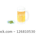 Beer poured into a mug and edamame, watercolor 126810530