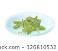 Edamame on a light blue plate, watercolor 126810532