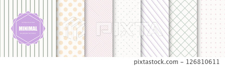 Collection of vector seamless geometric patterns. Delicate striped and dotted simple textures. Color minimal repeatable backgrounds. Endless unusual prints Collection of vector seamless geometric patterns. Delicate striped and dotted simple textures. Color minimal repeatable backgrounds. Endless unusual prints 126810611