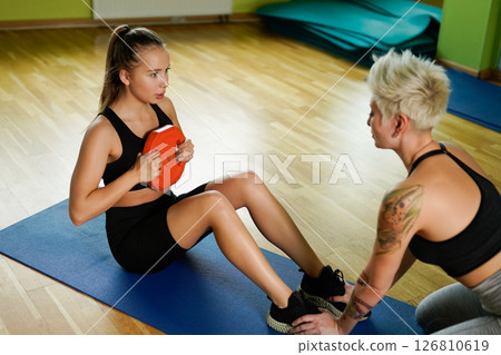 Fitness Training with Weight Plate and Personal Coach Fitness Training with Weight Plate and Personal Coach 126810619