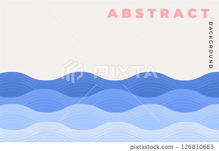 Abstract wave lines pattern background. Template for your design in japanese-style, blue line wavy concept. Minimal style backdrop, poster, flyer. Simple concept of sea or ocean. Vector illustration. 126810663