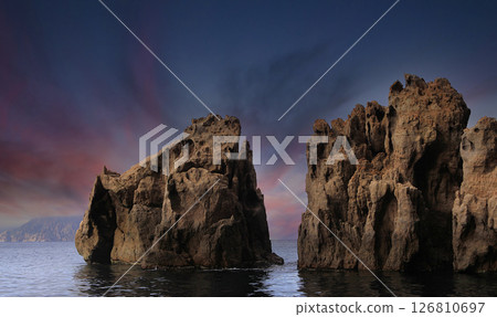 calanques cliffs of Piana, on mediterranee sea,  Corse, france 126810697