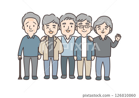 五位精力充沛的老年男性的插圖 126810860