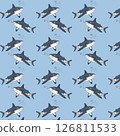 seamless pattern with sharks and fishes,shark and clown fish among seaweed and coral reef repeating pattern vector illustration 126811533