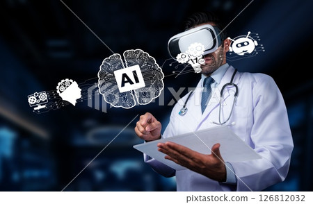 Doctor Using Virtual Reality Technology with Artificial Intelligence Concepts for Future Healthcare Innovations and Digital Health Solutions. PHMT 126812032