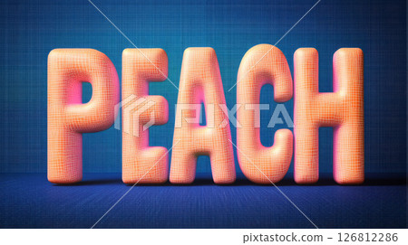 Peach text effect with retro grunge style on blue background, creating vibrant and playful atmosphere 126812286