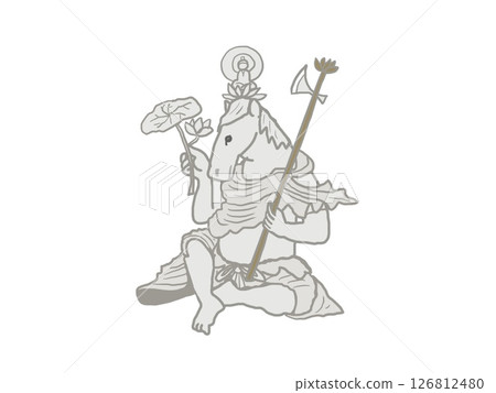 Illustration of a posing statue of Bato Kannon Illustration of a posing statue of Bato Kannon 126812480