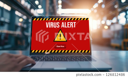 Virus warning alert on computer screen detected brisk cyber threat 126812486