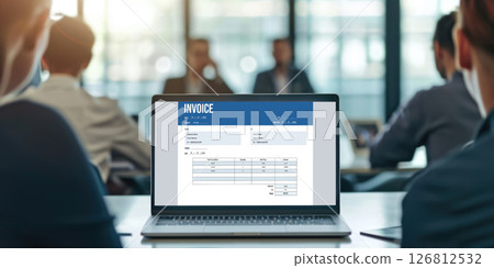Invoice on computer screen from accounting application. brisk. 126812532