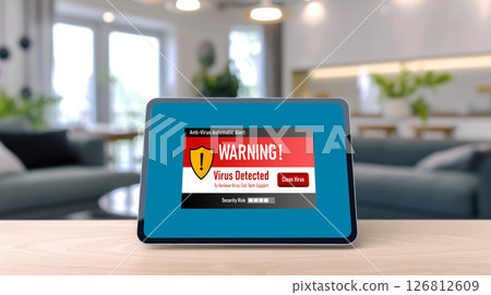Virus warning alert on computer screen detected brisk cyber threat 126812609