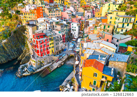 Riomaggiore of Cinque Terre, Italy. Traditional fishing village in La Spezia Riomaggiore of Cinque Terre, Italy. Traditional fishing village in La Spezia 126812663
