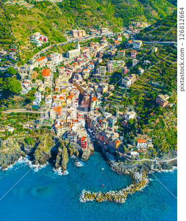 Riomaggiore of Cinque Terre, Italy. Traditional fishing village in La Spezia 126812664