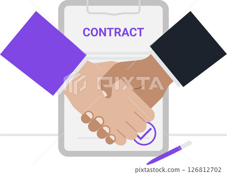 A consultant and client professional handshake symbolizes a successful agreement and trusted partnership, with contract documents and a pen in the background representing their formal business A consultant and client professional handshake symbolizes a successful agreement and trusted partnership, with contract documents and a pen in the background representing their formal business 126812702