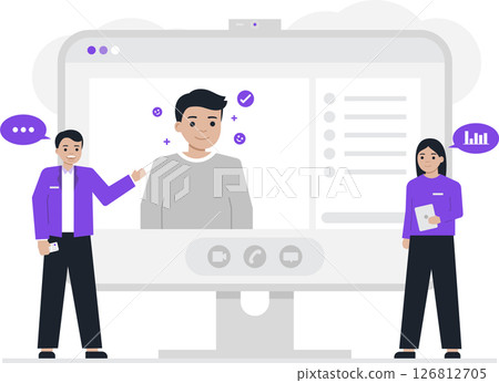 Online consultant and analyst engage in a digital business meeting, demonstrating professional teamwork through virtual communication technology for data discussion and strategic analysis. Online consultant and analyst engage in a digital business meeting, demonstrating professional teamwork through virtual communication technology for data discussion and strategic analysis. 126812705