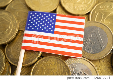 USA American flag on coins background, finance and accounting, banking concept. 126812721