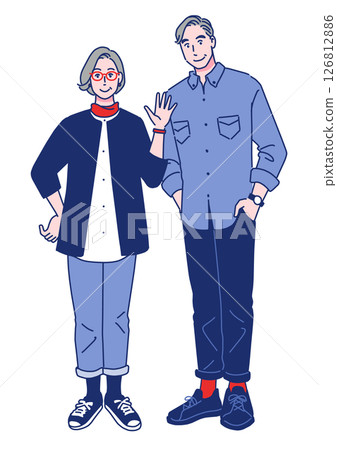 Stylish senior couple standing side by side Stylish senior couple standing side by side 126812886