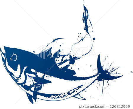 一幅動態跳躍鮪魚水墨畫 126812909
