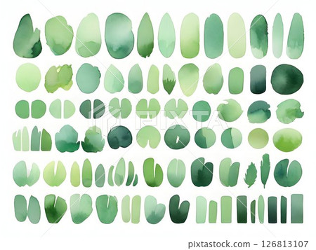 Green palette, Large collection of watercolor paint swatches forming a gradient, ideal for graphic design projects needing a touch of elegance and sophistication Green palette, Large collection of watercolor paint swatches forming a gradient, ideal for graphic design projects needing a touch of elegance and sophistication 126813107
