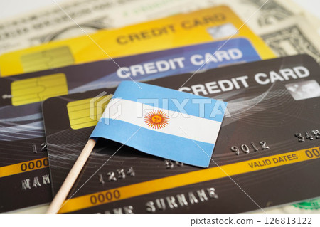 Argentina flag on credit card, finance economy trading shopping online business. 126813122