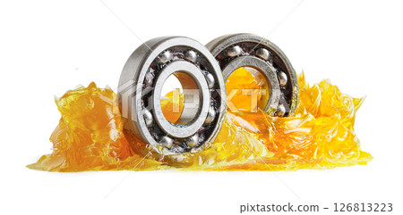 Grease and ball bearing isolated on white background. 126813223