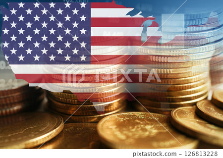 US America flag with stock economy finance. US America flag with stock economy finance. 126813228