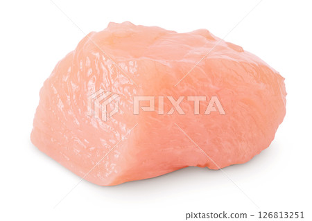 Raw diced chicken fillet isolated on white background with full depth of field. Raw diced chicken fillet isolated on white background with full depth of field. 126813251