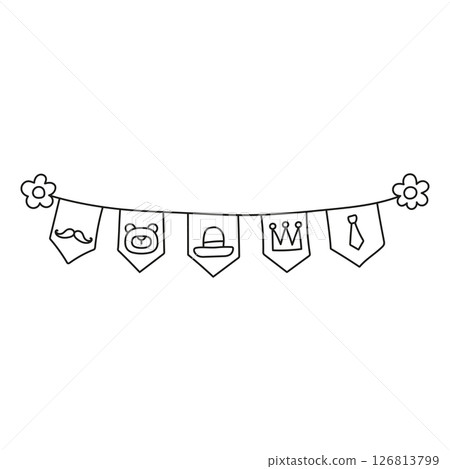 Fathers Day Bear concept. line, illustration banner with playful icons and flower accents. in thin line style 126813799
