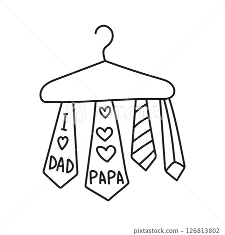 Fathers Day Bear concept. line, illustration ties hanging on a hook with loving messages for dads. in thin line style 126813802