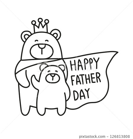 Fathers Day Bear concept. Cute bears celebrating Father's Day with a festive banner. in thin line style 126813808