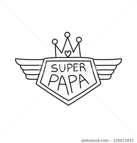 Fathers Day Bear concept. Superhero badge design for a father figure with wings and a crown. in thin line style Fathers Day Bear concept. Superhero badge design for a father figure with wings and a crown. in thin line style 126813835