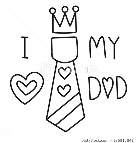 Fathers Day Bear concept. I love my dad design with a tie and crown illustration. in thin line style Fathers Day Bear concept. I love my dad design with a tie and crown illustration. in thin line style 126813841