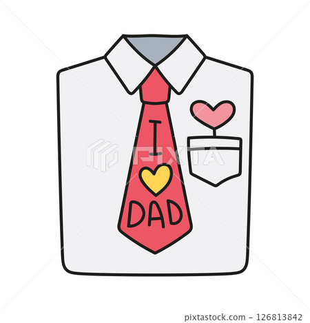 Fathers Day Bear concept. Shirt with tie and "I love Dad" design, suitable for gifts. in color line style 126813842