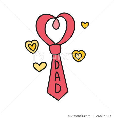 Fathers Day Bear concept. Heart-shaped tie illustration with "DAD" text and hearts. in color line style 126813843